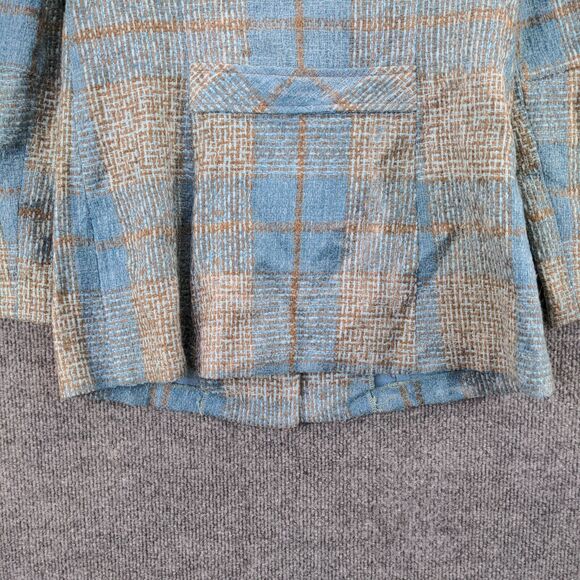 Four Corners Button Blazer Wool Coat Actual 32x26.5 Blue Gray Plaid Front Pocket - Picture 8 of 11